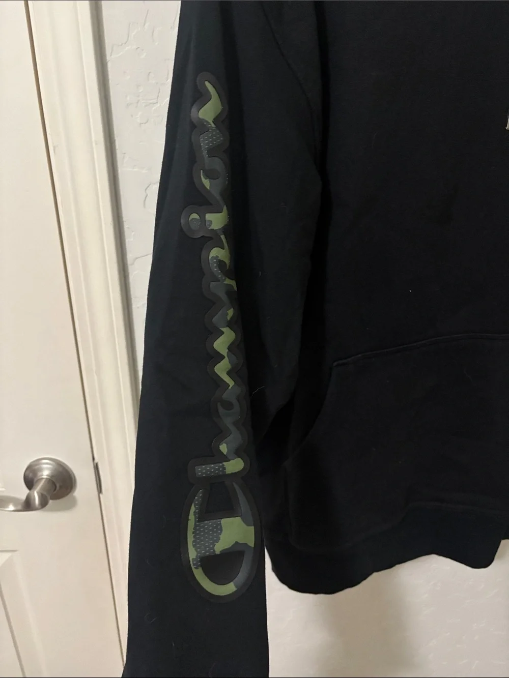 Champion Black Hoodie with Olive Accent Logo